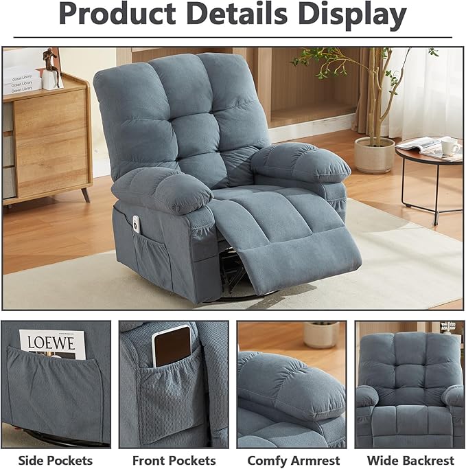 Massage Recliner Chair with Vibration Massage and Heat Recliner Lounge Chair for Living Room with Cup Holder and Side Pocket Recliner Chair for Adults (Blue)