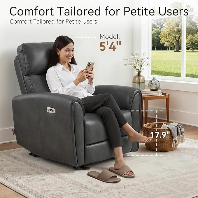 MCombo Power Small Recliners for Small Spaces Living Room RVs Modern Style Zero Wall Hugger Recliners Chair with Lumbar Support USB&ampCharging Ports FSC Certified Faux Leather PR699 (Dark Grey