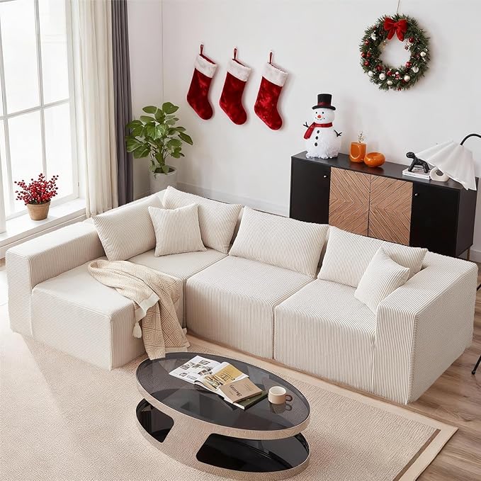 104 Modern Modular Sectional Sofa with Chaise &amp No Assembly Deep Seat 4-Seater L-Shaped Boneless Couch with Memory Foam &amp Corduroy Fabric Comfy Sectional Couches for Living Room Beige
