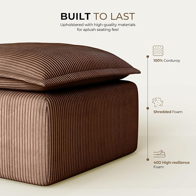 Brown Corduroy Pouf for Modular Sectional Sofa Matching Accessory for Living Room Bedroom and Apartment