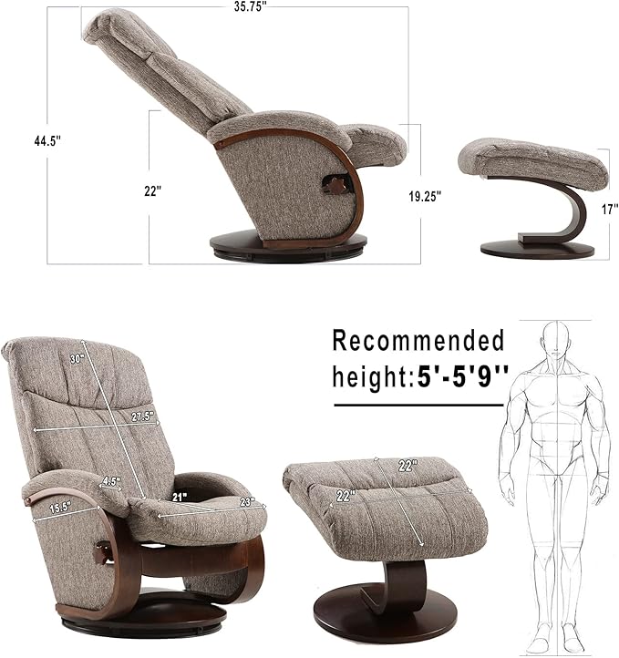 LUCKYERMORE Swivel Recliner Chair with Ottoman Matching Footrest A Whole Solid Wooden Base Memory Foam Filling Easy Assembly 360° Swivel Leisure Lounge Chair for Living Room Bedroom