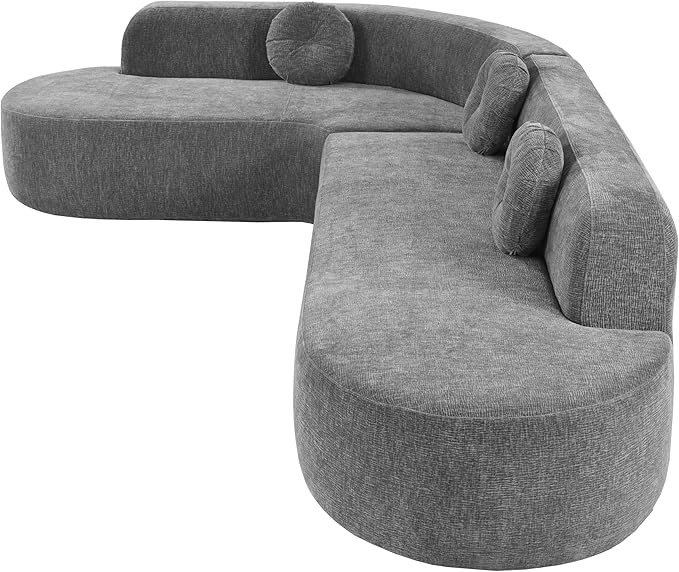kevinplus 122'' Sectional Curved Sofa Sponge Couch with Chaise Lounge for Living Room L-Shape Corner Modern Sectional Sofa Couch No Wood Structure &amp No Assembly 72 Hour Rebound Gray