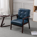 Okeysen Mid Century Modern Accent Chairs Retro Wood and Leather Armchairs Side Chair Lounge Reading Comfy Arm Chair for Living Room Bedroom Office (Blue)