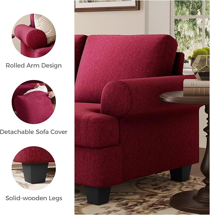 91 Inch Lawson Sofa with Extra Deep Seats Oversize Mid-Century 3-Seat Sofa Couch for Living Room Apartment Lounge Red
