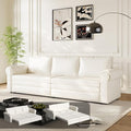 JOYBASE Pull Out Sofa Bed King-Size Convertible Sleeper Sofa Modern 3-Seater Faux Leather Couch with Nailhead for Living Room Office Apartment (Cream White)