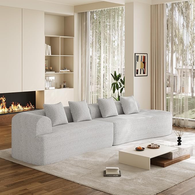 147 Oversized Sectional Sofa for Living Room Large Modern Chenille Curved Cloud Couch Luxury Plush 6-Seater Extra Deep Seat Boucle Boneless Couch No Assembly Required Beige White