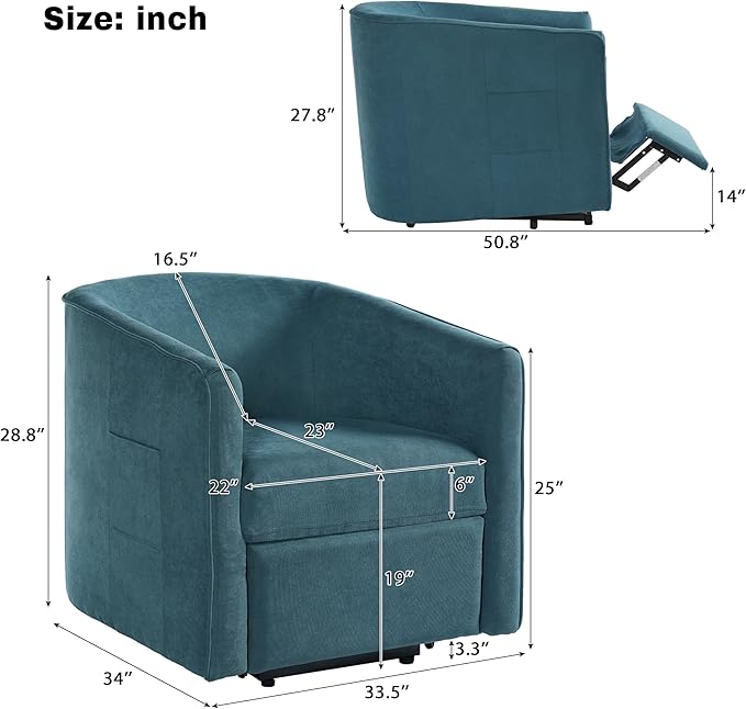 Power Lift Recliner Chair for Seniors Barrel Shape Recliner Chair with Footrest and Side Pocket Curved Armrests Lift Assist Lounge Chair Electric Lift Chair for Living Room (Blue12)