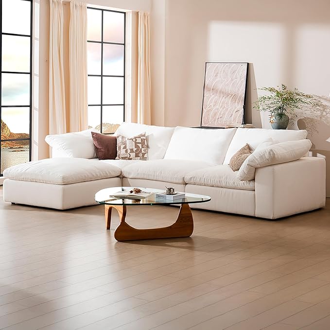 Modular Sectional Sofa 110.2 L Shaped Modern Sofa Modular Sectional Cloud Couch with Ottoman Modern Cloud Sectional Couches for Living Room Deep Seat Sofa with Washable Cover
