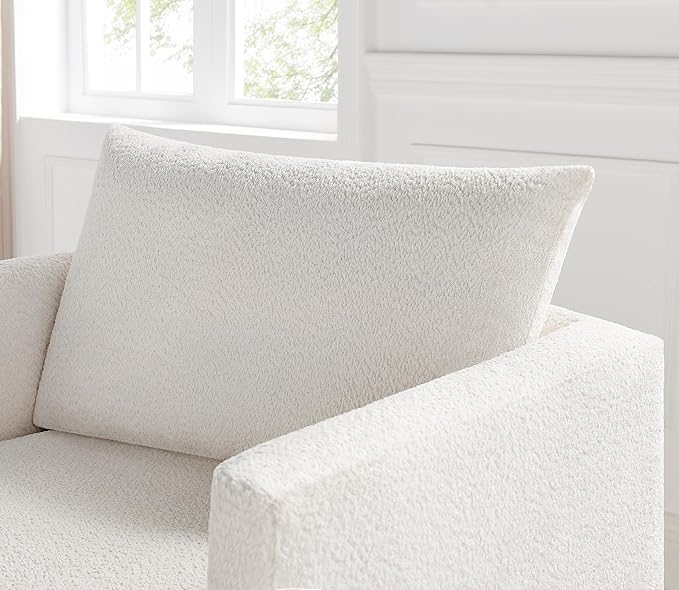 VANOMi Oversized Accent Chair Set of 2 37 Wide Boucle Armchair with Solid Wood Legs Modern Accent Chair for Living Room Bedroom Office Cozy Reading Chair Easy Assembly White