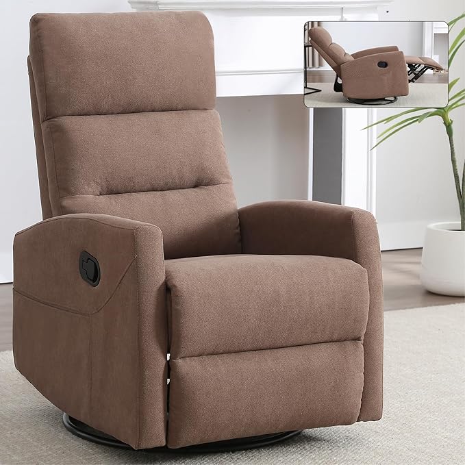 Swivel Rocker Recliner Chair for Adults Rocking Recliner Chair Rocker Nursery Glider ChairRocker Recliners for Small Spaces Manual Recliner Single Sofa for Living Room NurseryRV(Brown)