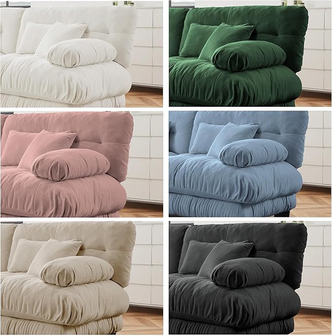 Oversized Modular Velvet Sectional Cloud Sofa Couch with Movable OttomanCorner Sofa with Comfortable Armrests Deep Seat Convertible L or U Shaped Couch (Dark Green 2 Seat +2 Ottoman)
