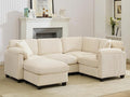 DRMBOOK 88'' U Shaped Modular Sectional Cloud Couch Comfy Corduroy 4 Seater Sofa with Curved Armrest Modern Deep Seat Modular Sofa for Living Room (Cream Beige 3 Seat+1 Corner+1 Ottoman)