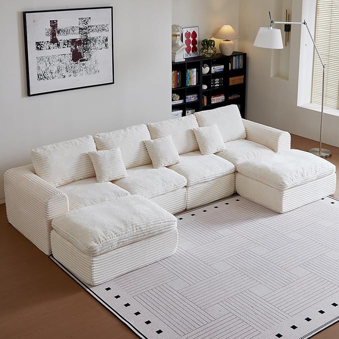139 Oversized Sectional Couches for Living RoomU-Shaped Boneless Cloud Couch with Deep Seat and PillowsCompressed Sofa in a Box Suitable for Home &amp OfficeNo Assembly RequiredBeige