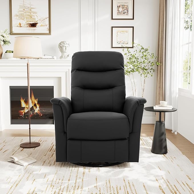 Manual Recliner Chair with Two Adjustable Positions Rocking and Swivel Recliner Rocking Recliner Massage Recliner with 8-Point Massage Function and Adjustable Backrest for Living Room (Black15)