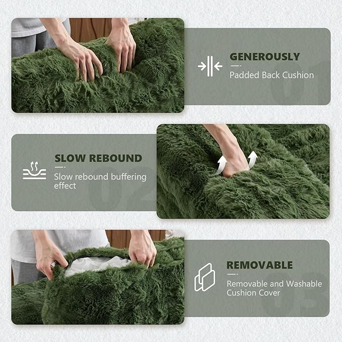 VINGLI 67.7 Oversized Chaise Lounge Chair Indoor Reading Chairs Comfy Bubble Fleece Upholstered Boneless Sofa Bed Sleeper Sofa Cloud Couches for Living Room Bedroom Play Room (Green)