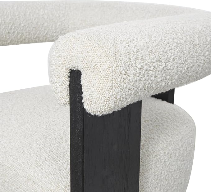 Deco 79 Polyester Curved Back Mid Century Modern Round Boucle Accent Chair with Black Wood Frame 27 x 23 x 28 White