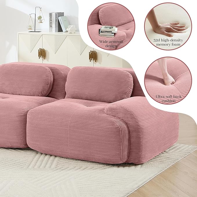 Boneless Sectional Couch No Assembly Required 152.7” L Shaped Modular Cloud Sofa with Pillow and Ottoman Deep Seat Corduroy Couch for Living Room Bedroom Office Apartment
