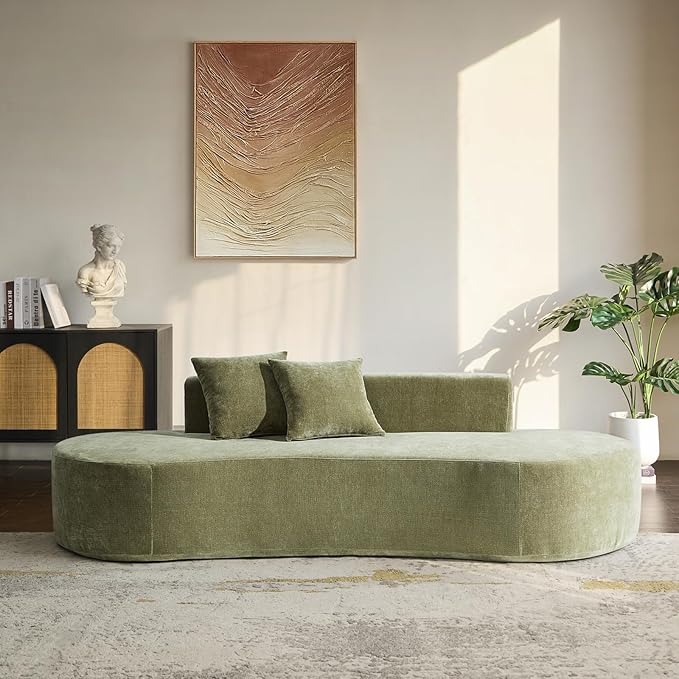 94.5 Boneless Sofa with 2 Pillows 3 Seater Compressed Foam Sofa with Half Moon Design &amp Deep Seat No Assembly Required Modern Cloud Couch for Living Room Olive