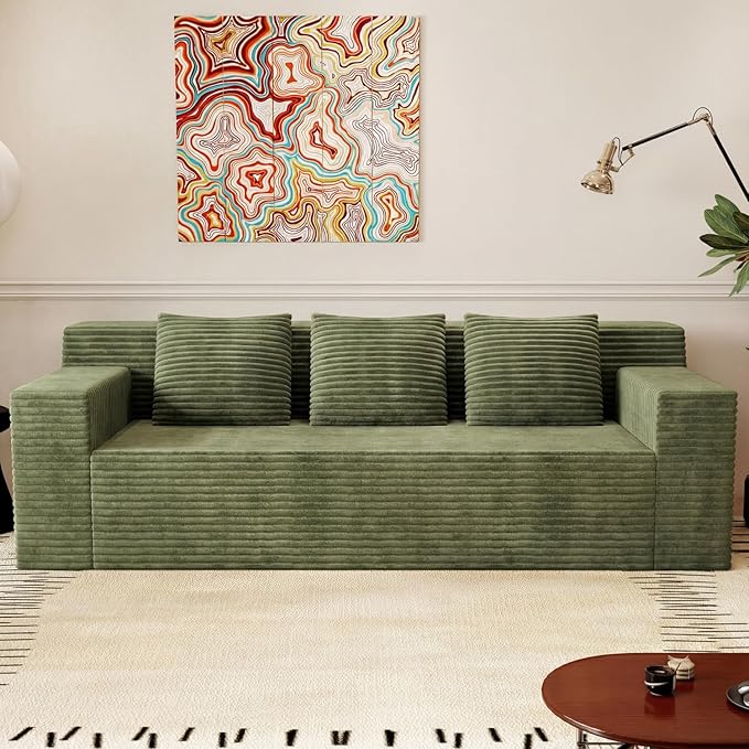 Boneless Couches for Living Room 71 Modern 3 Seater Sofa with Deep Seat Comfy Cloud Sofa with Corduroy Fabric No Assembly Couch Couches for Bedroom Dorm Apartment (Green)