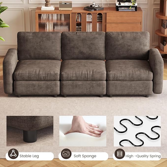 Loveseat Modular Sectional Sofa 2 Seat Sofa Modern Sectional Couches with Deep Seats for Living Room Upholstered Couch with Soft Backrest 63.38 L Brown (No Ottoman)