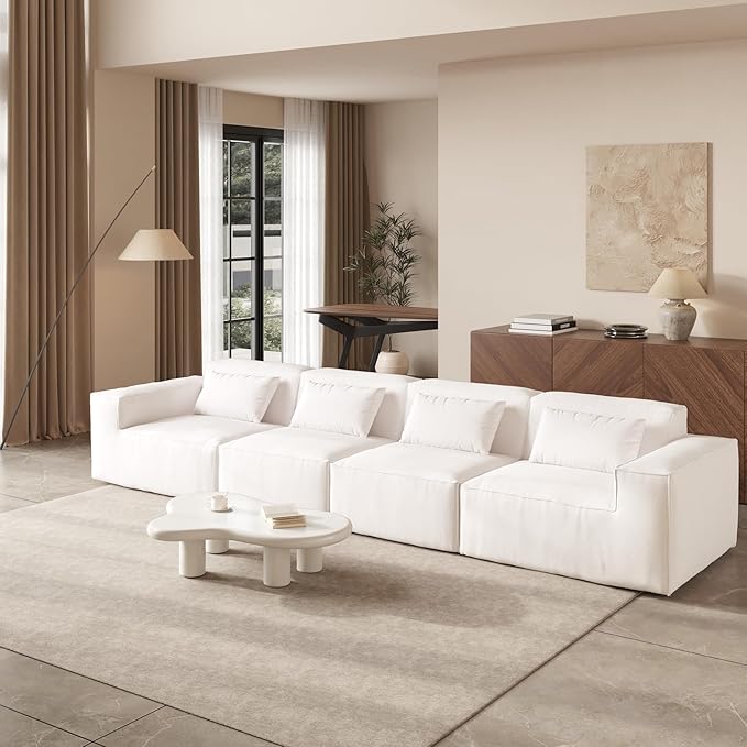 JACH 149 Cloud Sectional Couch Huge Plus 4 Seater Modular Sofa Modern Comfy Cloud Couches Sofas Furniture for Living Room Office Apartment Beige
