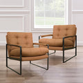 Zouron Leather Accent Chairs Set of 2 Modern Reading Chairs Single Sofa Arm Chair for Living Room Bedroom Reception Room Khaki Button Tufted
