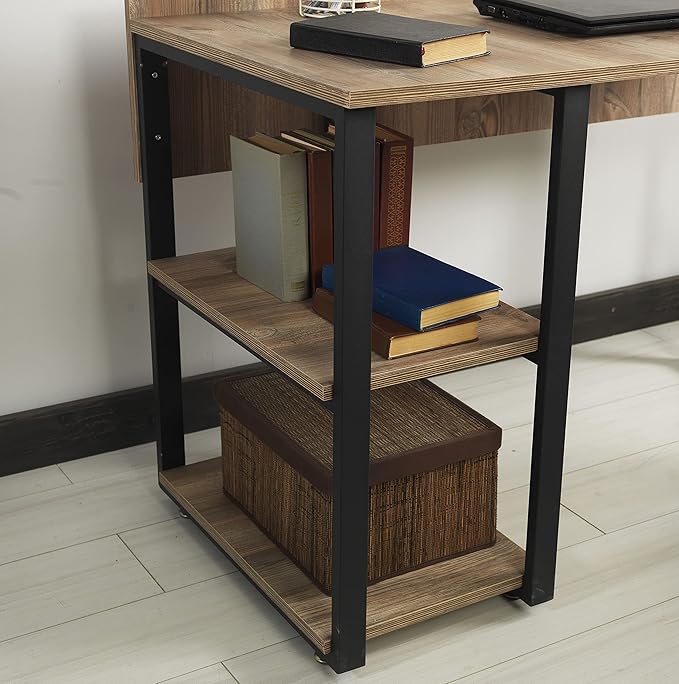 Black Metal e 58 Wooden Top 2 Shelves Writing and Computer Desk for Home Office Oak