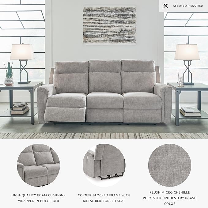 Signature Design by Ashley Barnsana Minimalist Power Reclining Sofa with USB Charging Ports Light Gray