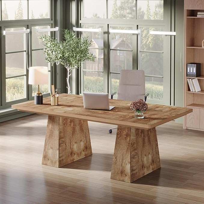 Tribesigns 63-Inch Executive Desk Large Office Computer Desk with Double Pedestal Modern Simple Workstations Writing Table Conference Table Business Furniture for Home Office Natural