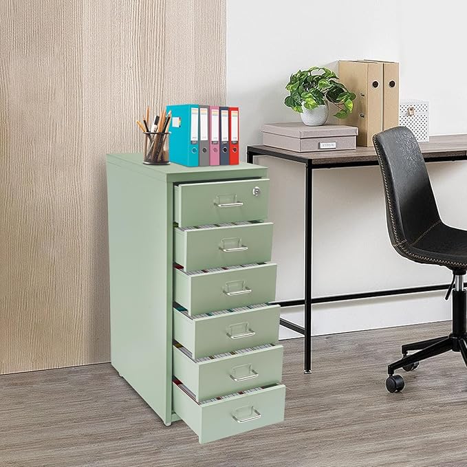 6-Drawer Vertical File Cabinet with Lock Metal Filing Cabinet Mobile Rolling Storage for Legal/Letter/A4 Files Cold-Rolled Steel Construction 17.64-22.05 lbs/Drawer (Green)