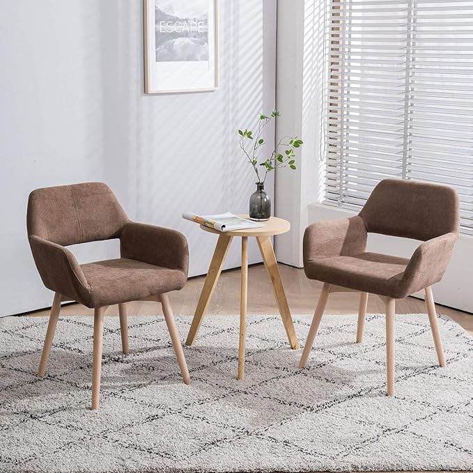 Mid Century Modern Dining Chairs Set of 6 &amp 4 &amp 2 Comfy Accent Chair Upholstered Kitchen Dining Living Room Chairs for Bedrooms Waiting Room Home Arm Desk Chair No Wheels (Brown 6)