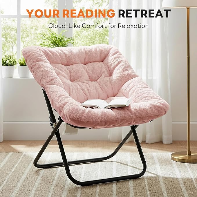 Sweetcrispy Comfy Chair for Adults Foldable Living Room Chair Soft Faux Fur Lounge for Bedroom Dorm Rooms Comfortable Reading Chair for Teens X-Large