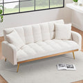 Comfy Futon Sofa Bed with 2 Pillows White Futon Couch Bed with Gold Legs Small Convertible Sofa Bed Couch for Living Room Modern Loveseat for Bedroom Curved Arms Plush Tufted-ShapedTeddy (Beige)