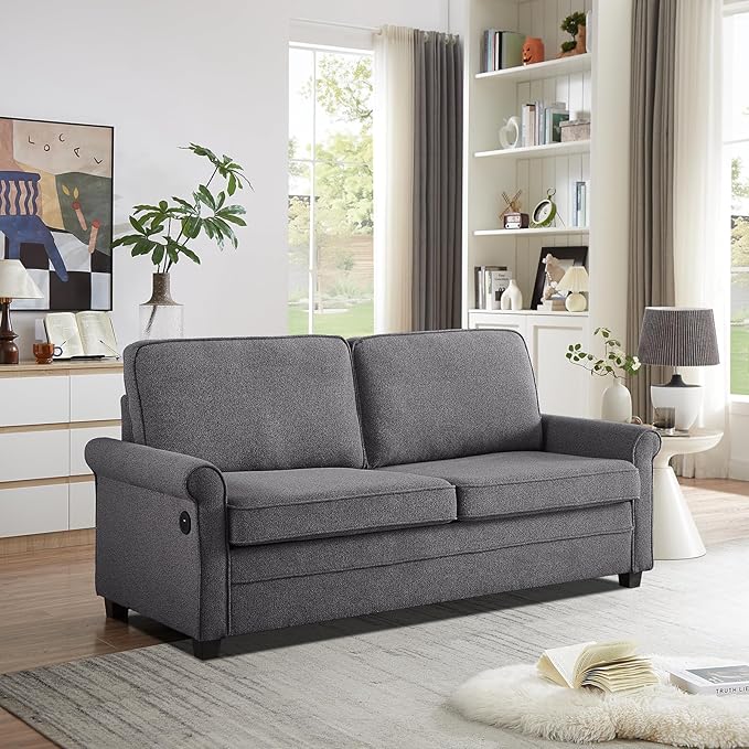 ONBRILL Pull Out Sofa Bed 2-in-1 Full Size Convertible Sleeper Sofa Couch with Pull Out Bed USB Charging Port Hide a Mattress with Menmory Foam Loveseat Couch for Living Room Dark Grey