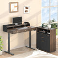 Home Office Standing Desk Set Fluted Cabinet with 3 Drawers and Door 47.2 x 26 Electric Stand Up Table with Storage Rolling Printer Stand on Wheels Mobile Black Walnut