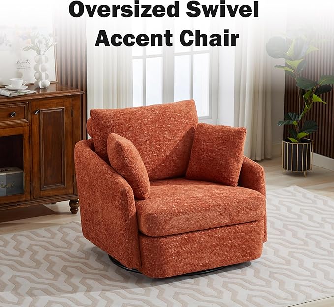Chifee &amp Vingol 40.6 Oversized Swivel Accent ChairChenilleOrange