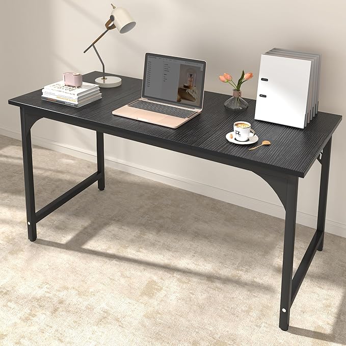 StarGraph Home Office Desks 47 Inch Large Office Desk with Sturdy Metal Frame Modern Computer Desk Gaming Study Writing Work from Home Desks Black