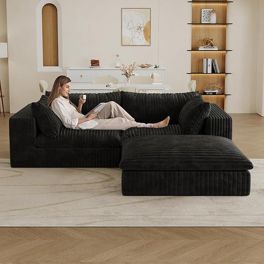 78.7 L Shaped Modular Sectional Sofa Cloud Couch with OttomanPlush Corduroy Couches for ApartmentNo Assembly RequiredBlack
