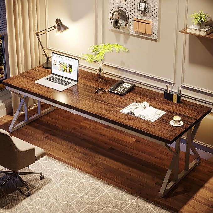 Tribesigns 78.7 Inches Long Computer Desk Two Person Desk Large Executive Office Desk Double Desk Study Writing Table for Home Office (Brown/White)
