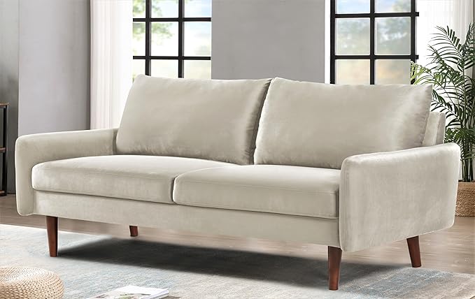 Kent Velvet Sofa for Modern Living Rooms and Compact Spaces Comfy 3 Seater Couch Studio Apartment Furniture with Sleek Design Ivory