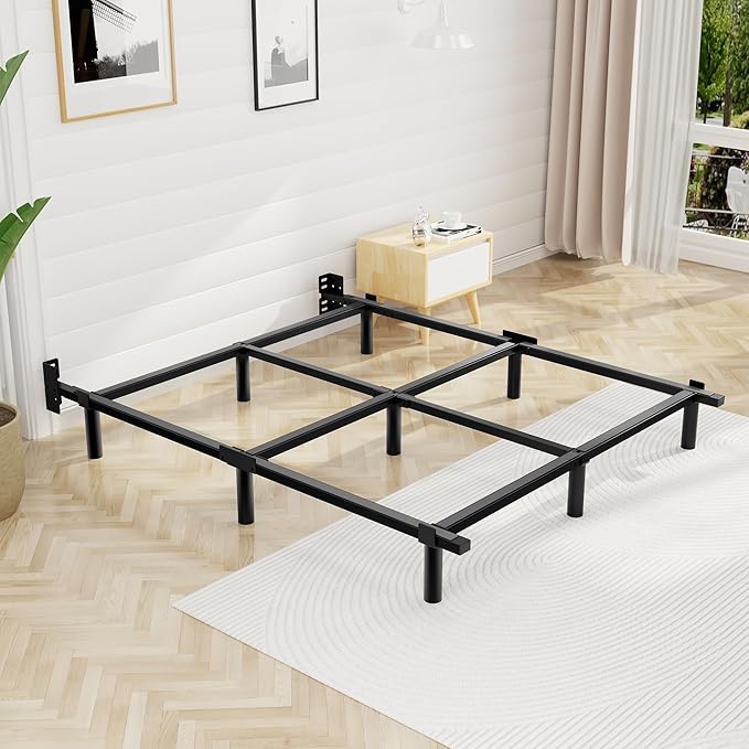 Queen Bed Frame 7 Inch Basics Metal Bed Frame Heavy Duty 9-Leg Base for Box Spring and Mattress Noise-Free Easy Assembly Black