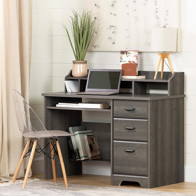 South Shore Versa Computer Desk with Hutch Gray Maple