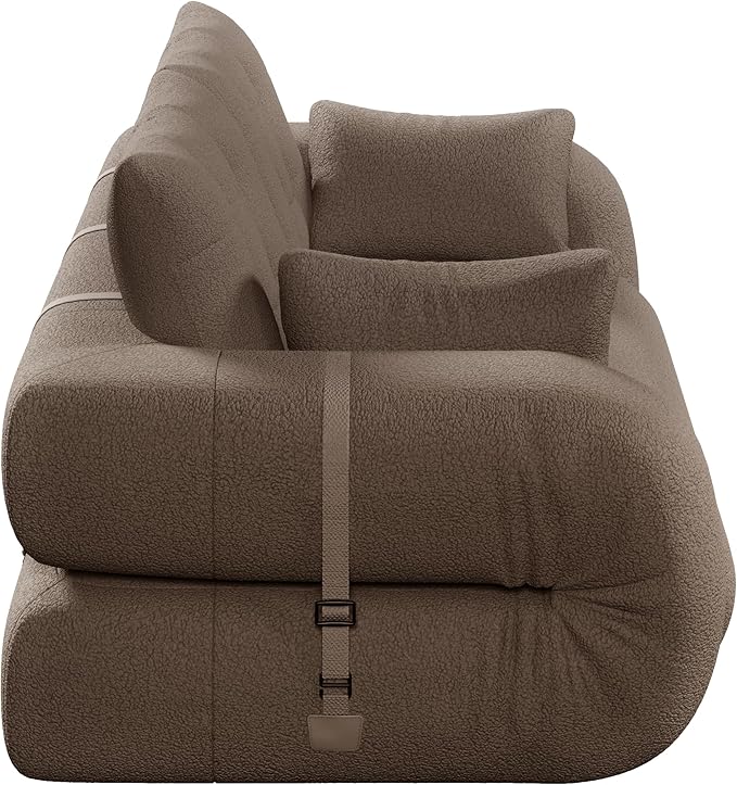Polibi 78.7 Foldable Sofa Bed 3-in-1 Convertible Floor Couch Sleeper with Removable Teddy Fabric Cover &amp 4 Pillows – Multi-Functional Foam-Filled Sleeper for Living RoomNo Assembly Required (Br