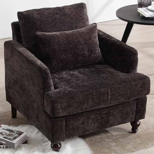 Oversized Accent Chair with Lumbar Pillow Upholstered Side Chairs for Living Room Bedroom Comfy Reading Chairs for Adults with Wide Seat Thick Cushion Soft Chenille (Black)