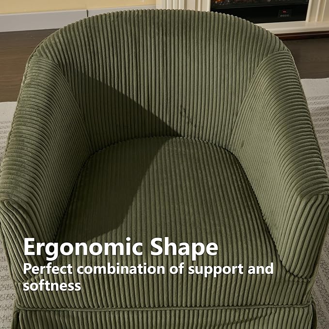 Swivel Accent Chair for Living Room 360° Upholstered Barrel Swivel Chairs with Skirted Base Modern Linen Armchairs for Bedroom Reading Nook Small Space Corduroy Green