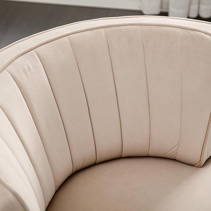 25.2 360 Degree Swivel Barrel SofaRound ArmchairsUpholstered Velvet Sofa ChairComfy Round Accent Sofa Chair for Living RoomBedroomOfficeWaiting RoomsBeige