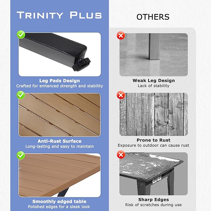 27.6 Square Outdoor Patio Table All-Weather Metal Patio Table with Storage ShelfOutdoor Dining Table for Lawn Garden Porch Walnut