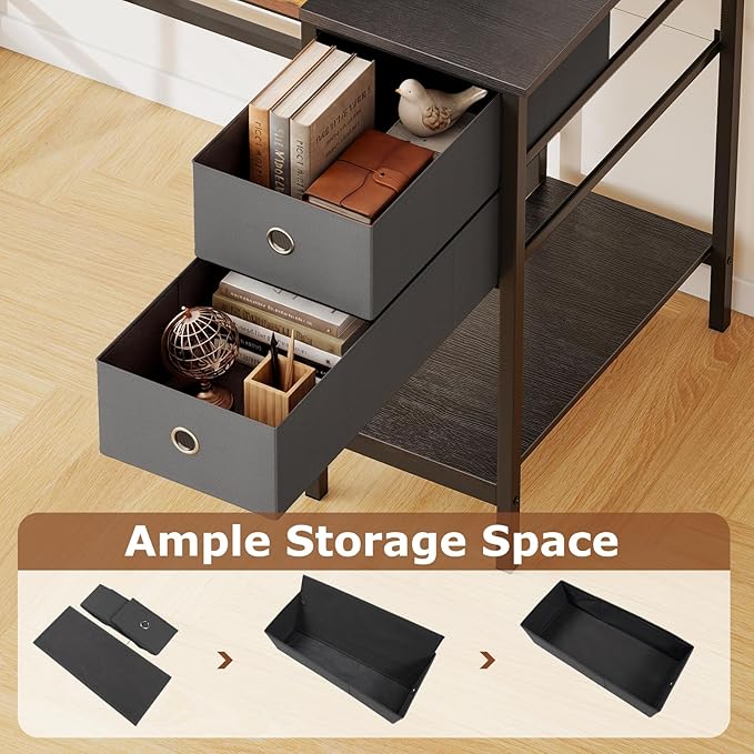 Giantex 48 Computer Desk with 2 Fabric Drawers Industrial Home Office Desk with Open Storage Shelf 2-Toned Finish &amp Metal Frame Gaming Study Writing Table for Small Space Bedroom Rustic Brow