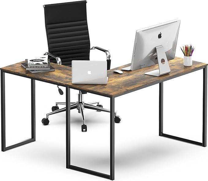 SHW Mission 48 x 48 Inches L-Shape Home Office Computer Desk Rustic Brown