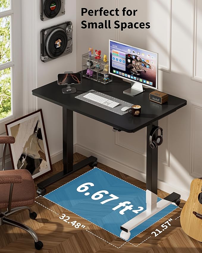 Okin Electric Standing Desk 40 x 24 Inches Whole Piece Height Adjustable Desk Black Sit to Stand Desks Computer Workstation with Wheels for Home Office